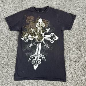 Sanctify Shirt Mens Small Black Graphic Cross Sword Christian Gothic Tee